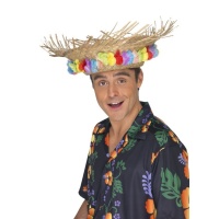Sombrero hawaiano con flores - 55 cm