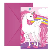 Invitaciones de Unicornio rosa - 6 unidades