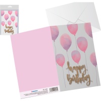 Tarjeta de cumpleaños Happy birthday globos rosas