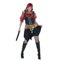 Disfraz de pirata rojo con calavera para mujer