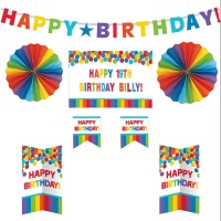 Kit decorativo personalizable de Happy Birthday arcoíris - 8 unidades