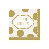 Servilletas Happy Birthday Golden de 16,5 x 16,5 cm - 16 unidades