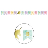 Guirnalda de feliz cumpleaños de Unicornio dorado - 1,67 m