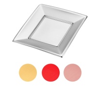 Platos de 23 cm cuadrados de plástico colores metalizados - 4 unidades