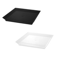 Platos de 13 cm cuadrados de plástico blanco y negro - 25 unidades