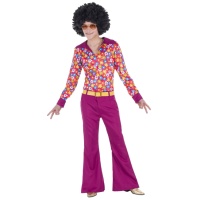 Disfraz de hippie años 70 con flores para hombre