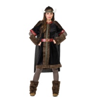 Disfraz de vikingo escandinavo negro para mujer