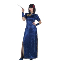 Disfraz de china con estampado azul para mujer