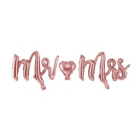 Globo letras Mr y Mrs con corazón rosa dorado de 31,5 cm - PartyDeco