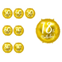 Globo de cumpleaños dorado con número de 45 cm - PartyDeco