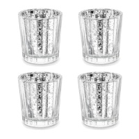 Portavelas de cristal vaso plateado de 5,5 x 6 cm - 4 unidades