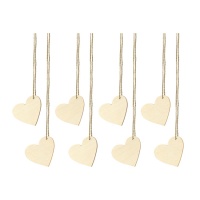 Etiquetas de regalo corazón de madera con hilo - 10 unidades