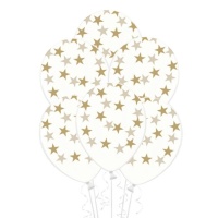 Globos de látex transparente con estrellas doradas de 30 cm - 50 unidades