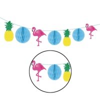 Guirnalda con bolas de nido, flamencos y piñas - 4,00 m