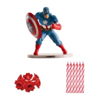 Figura y velas para tarta de Capitán América - 21 unidades