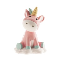 Figura para tarta de bautizo con unicornio rosa bebé - 11 cm