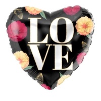 Globo de corazón negro de Love con flores de 45 cm
