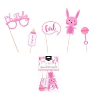 Kit para photocall de Baby Shower rosa - 5 unidades
