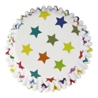 Cápsulas para cupcakes blancas con estrellas multicolores - PME - 30 unidades