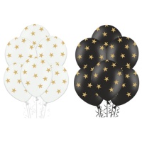 Globos de látex con estrellas doradas de 30 cm - PartyDeco - 50 unidades