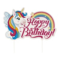 Topper de Happy Birthday de unicornio - Dekora