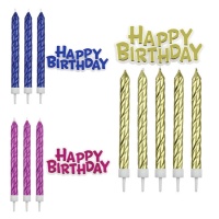 Set de velas rizadas con placa de Happy Birthday de colores - PME - 17 unidades