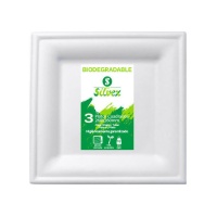 Platos de 26 cm cuadrados de caña de azúcar biodegradable blanco - 3 unidades