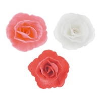 Obleas de flores rosas, rojas y blancas de 4,5 cm - Dekora - 36 unidades