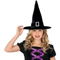 Sombrero de bruja negro con hebilla infantil