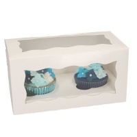 Caja para 2 cupcakes blanca con ventana de 20 x 10 x 10 cm - FunCakes - 25 unidades