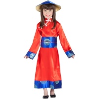 Disfraz de chino mandarín rojo y azul para niña