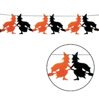 Guirnalda de brujas naranjas y negras con escoba de 3,00 m
