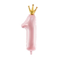 Globo número 1 gigante con corona rosa de 90 cm - PartyDeco