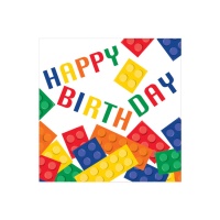 Servilleta de Lego Happy Birthday de 16,5 x 16,5 cm - 16 unidades