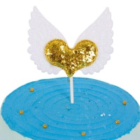 Topper para tarta de corazón dorado con alas