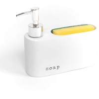 Dispensador de jabón con estropajo blanco y alargado