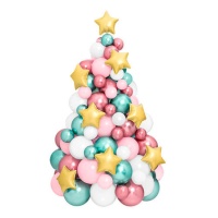 Guirnalda de globos de árbol de Navidad con estrellas rosa - 121 piezas