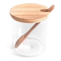 Azucarero de cristal con tapa de bambú y cuchara