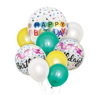 Bouquet de Happy Birthday multicolor - 9 unidades