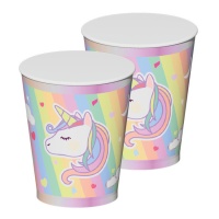 Vasos de Unicornio con arcoíris pastel de 270 ml - 8 unidades