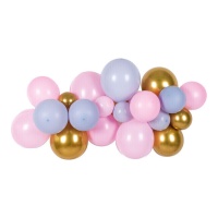 Guirnalda de globos de colores rosa, gris y dorado - 30 unidades