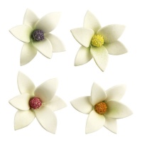 Figuras de azúcar de flores blancas de 6 x 2,5 cm - Dekora - 48 unidades