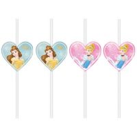 Pajitas de Princesas Disney Bella y Cenicienta de 22 cm - 4 unidades