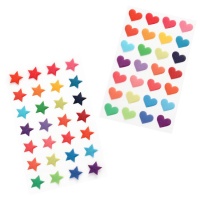 Pegatinas 3D de formas de corazones y estrellas con brillo - 28 piezas