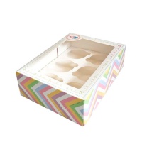 Caja para 6 cupcakes estampada con ventana de 26,5 x 19,8 x 8 cm - Pastkolor