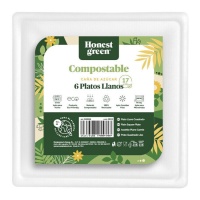 Platos de 17 cm cuadrados de caña de azúcar compostable blanco - 6 unidades