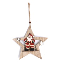 Colgante en forma de estrella de Papá Noel de madera de 18 cm