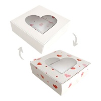 Caja para galletas cuadrada reversible con corazones de 10 x 10 cm - 1 unidad