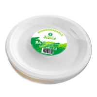 Platos de 25 cm redondos de caña de azúcar biodegradable blanco - 25 unidades