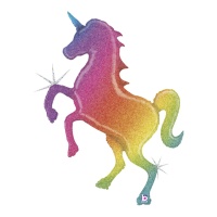 Globo de unicornio arcoíris con purpurina de 1,37 m - Grabo
